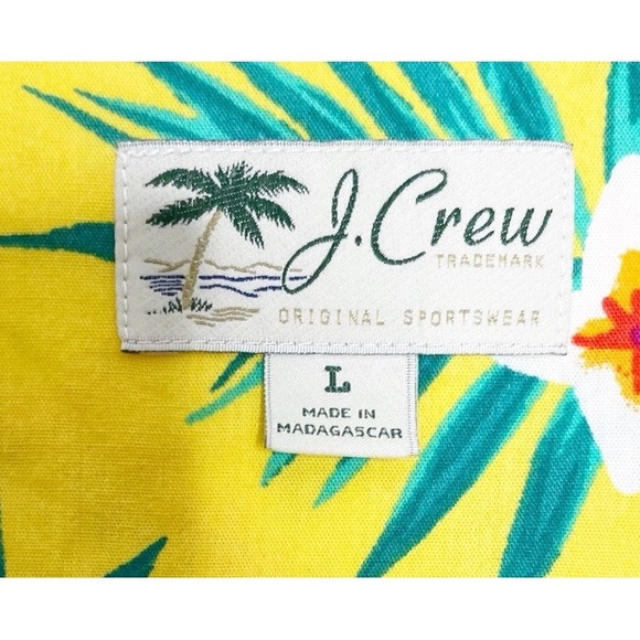 J.Crew Camp Hawaiian Shirt Sport Loop Collar Floral Hibiscus Yellow Men's Large - Picture 4 of 5